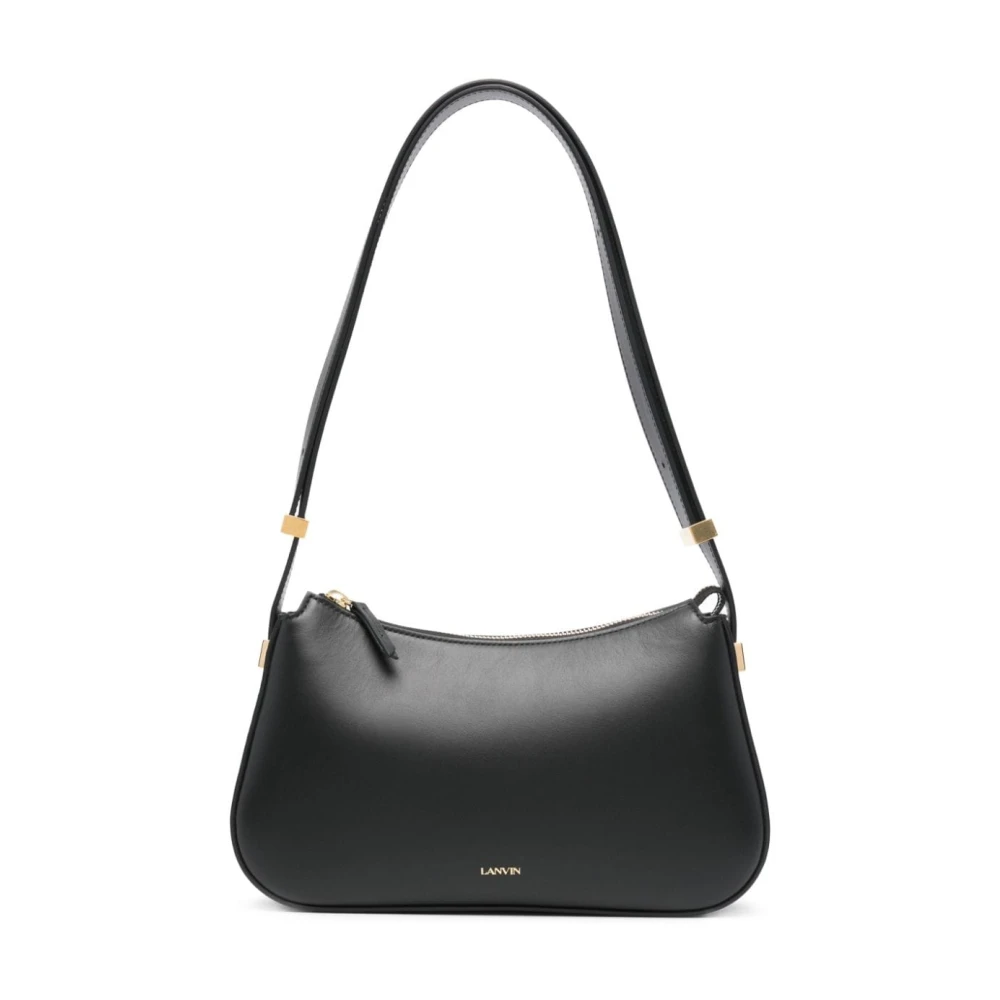 Lanvin Zwarte Lamsschouder Tas met Logo Black Dames