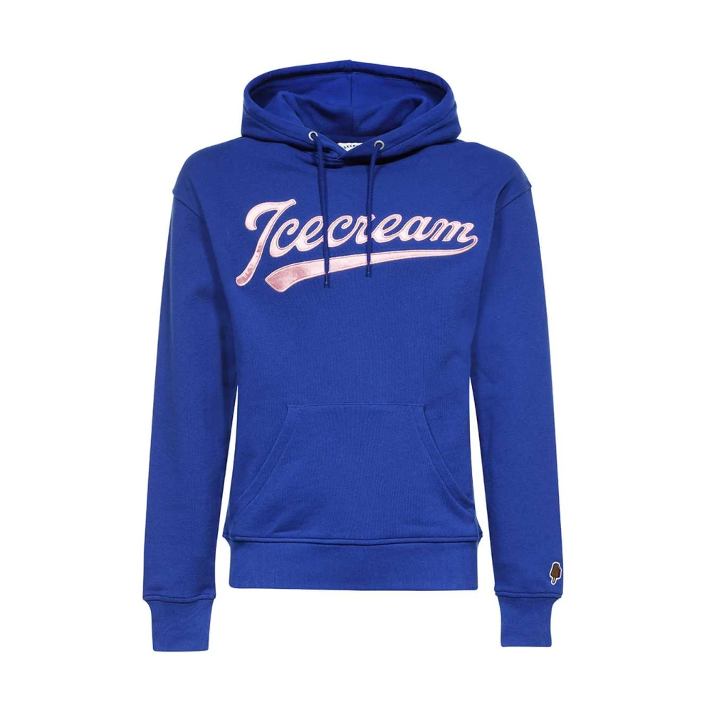 Icecream Geborduurde katoenen hoodie Blue Heren