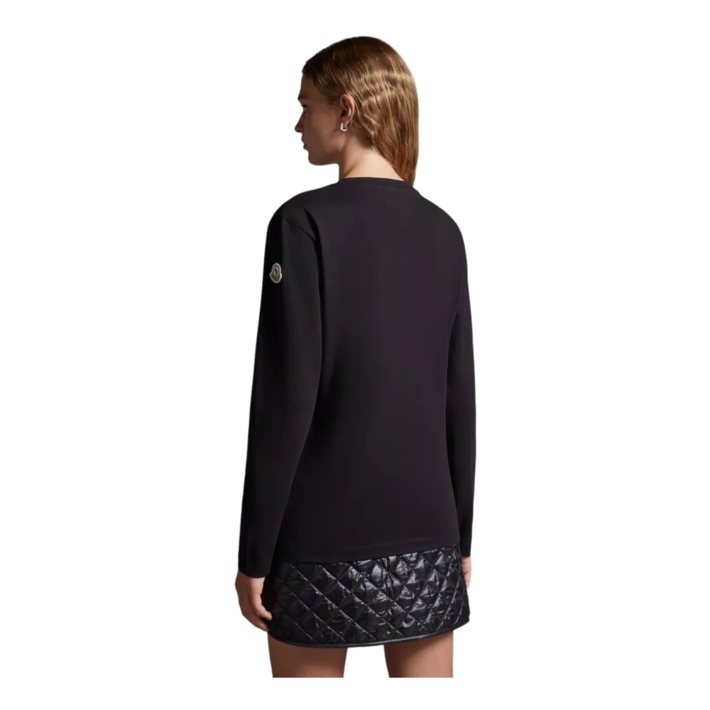 Moncler Glitter Logo Longsleeve T-shirt Black Dames