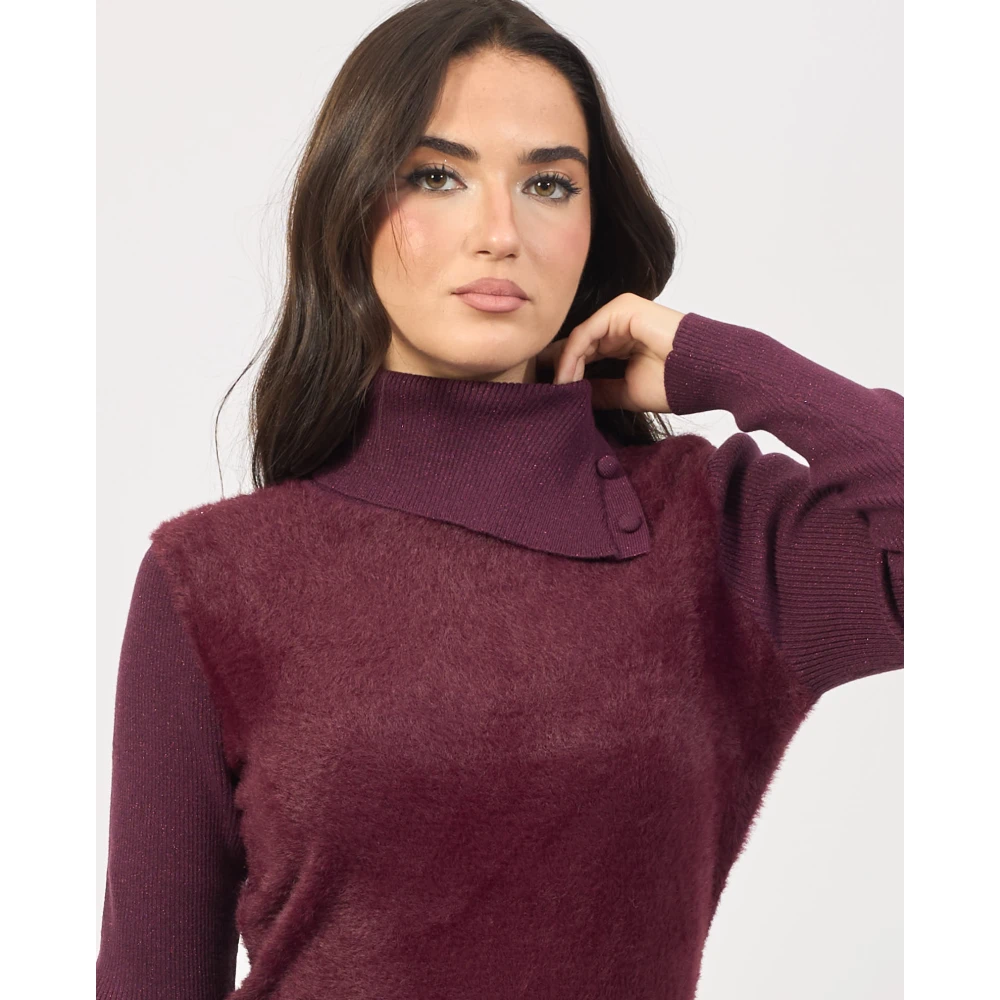 YES ZEE Paarse hoge hals mohair jurk Purple Dames