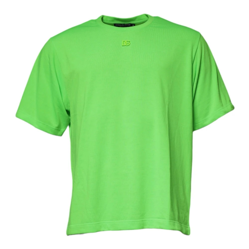 Dolce & Gabbana Mannelijk Groente Tops Heren, Groen, L, Polyester, Prachtig T-Shirt Met Korte Mouwen En Ronde Hals