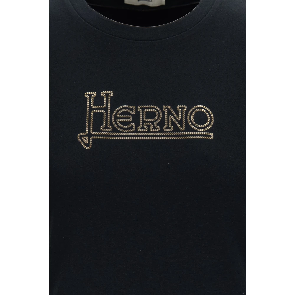 Herno Stijlvol T-shirt met Strass Logo Black Dames