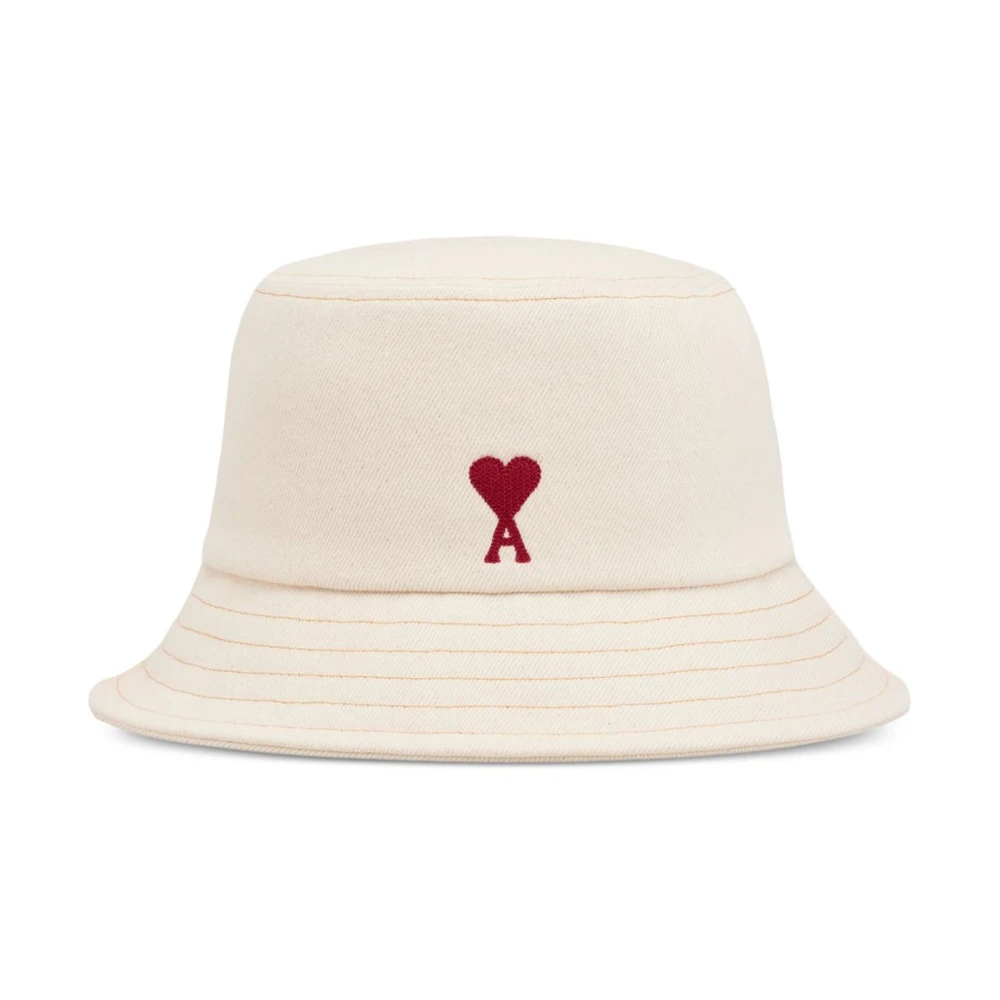 Ami Paris Witte hoed met brede rand en contraststiksels Beige Dames