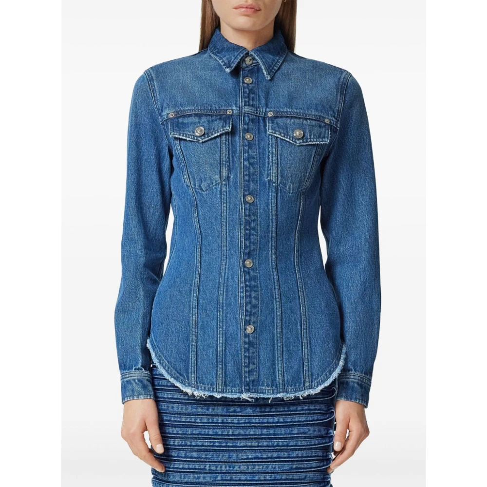 Versace Blauwe Denim Shirt met Drukknopen Blue Dames