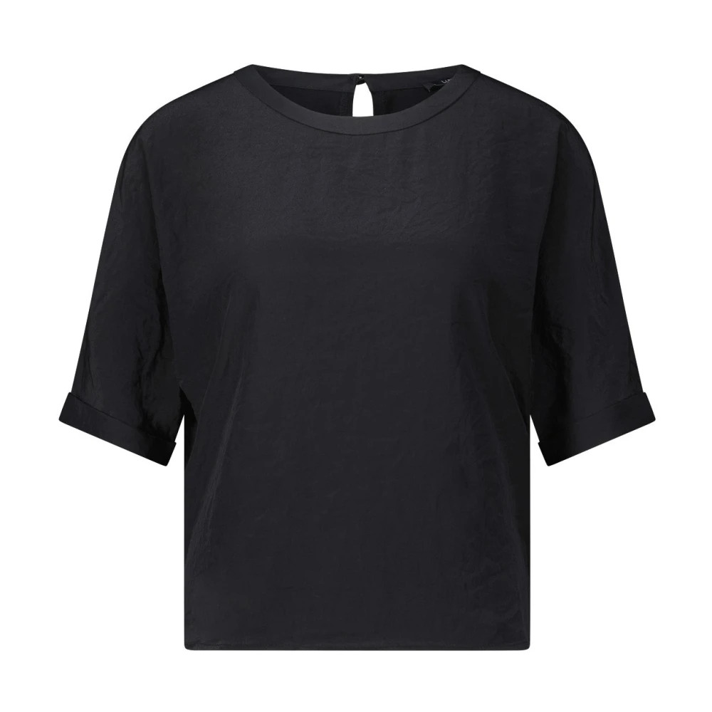 Luisa Cerano Satin T-shirt med knappdetalj Black, Dam