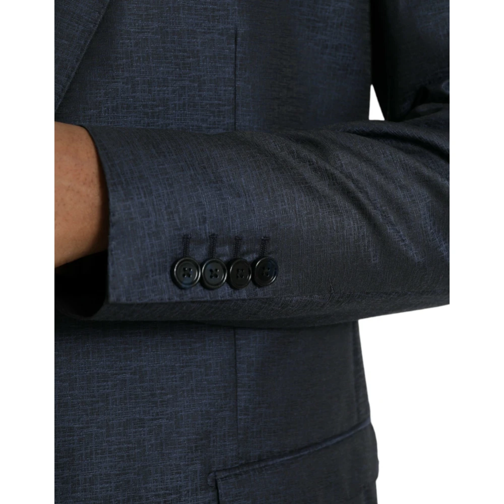 Dolce & Gabbana Blauwe Wollen Jas Gold Single-Breasted Blazer Blue Heren