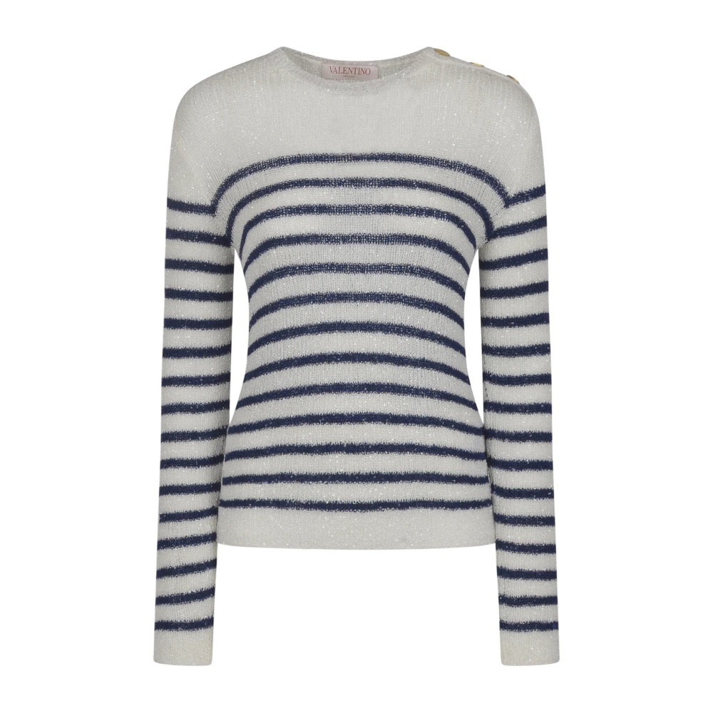 Valentino Paillettes Ivory Navy Sweater Multicolor Dames