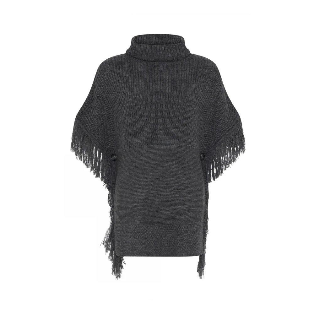 Skovhuus Mode Poncho met Franje in Grijs Gray Dames