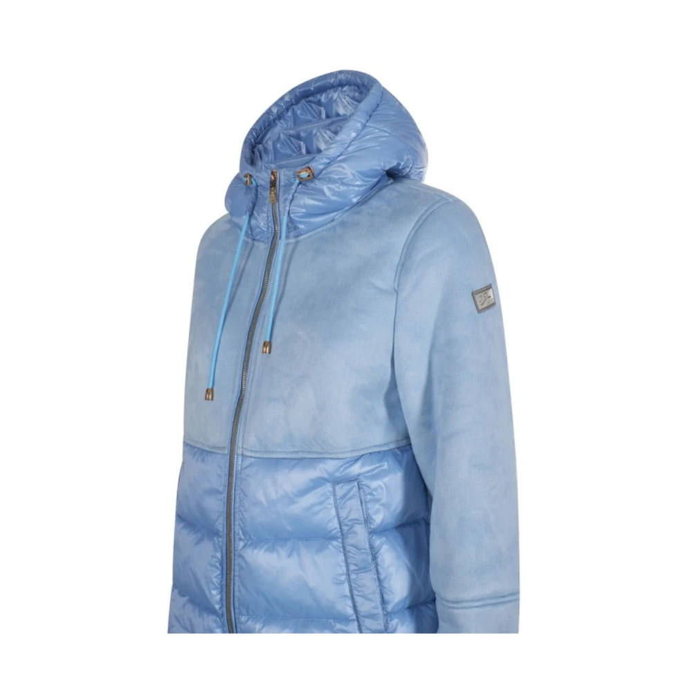 YES ZEE Faux Fur Quilted Hooded Jacket Blue Dames