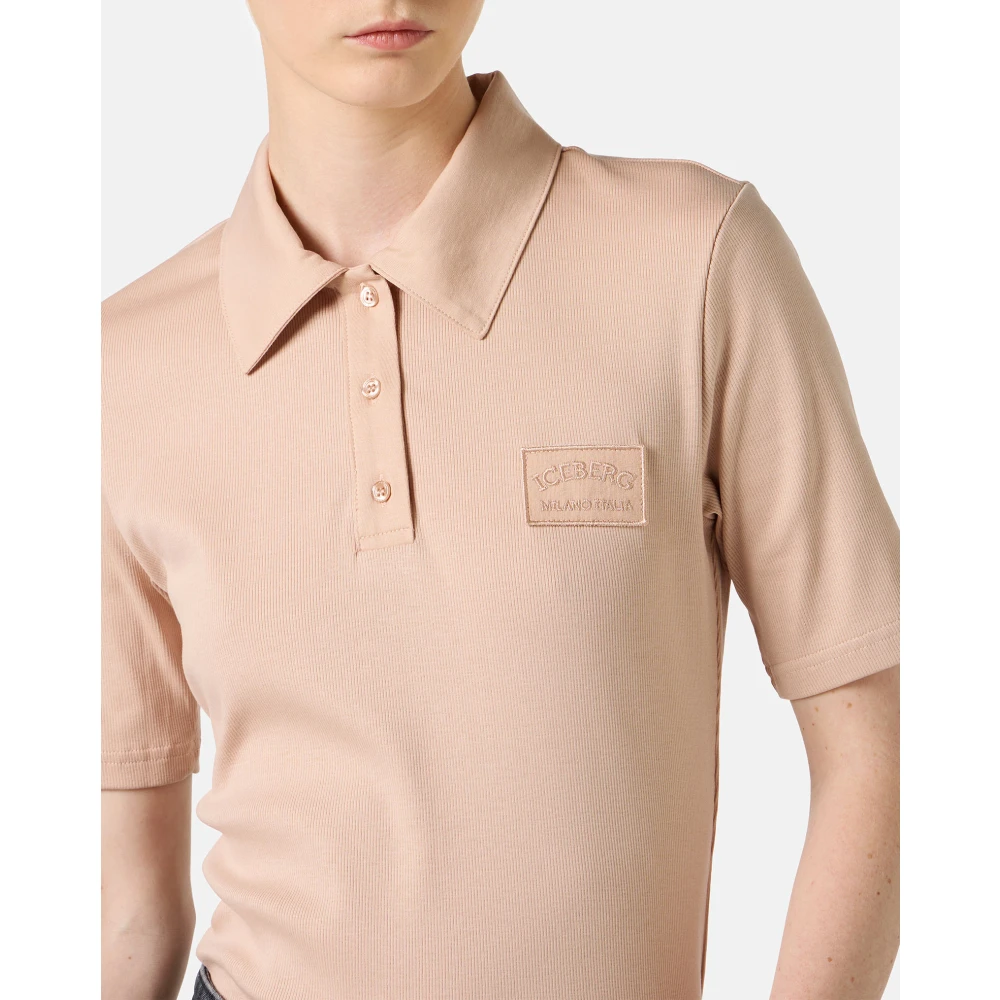Iceberg Blush geribbeld T-shirt met korte mouwen en logo Pink Dames