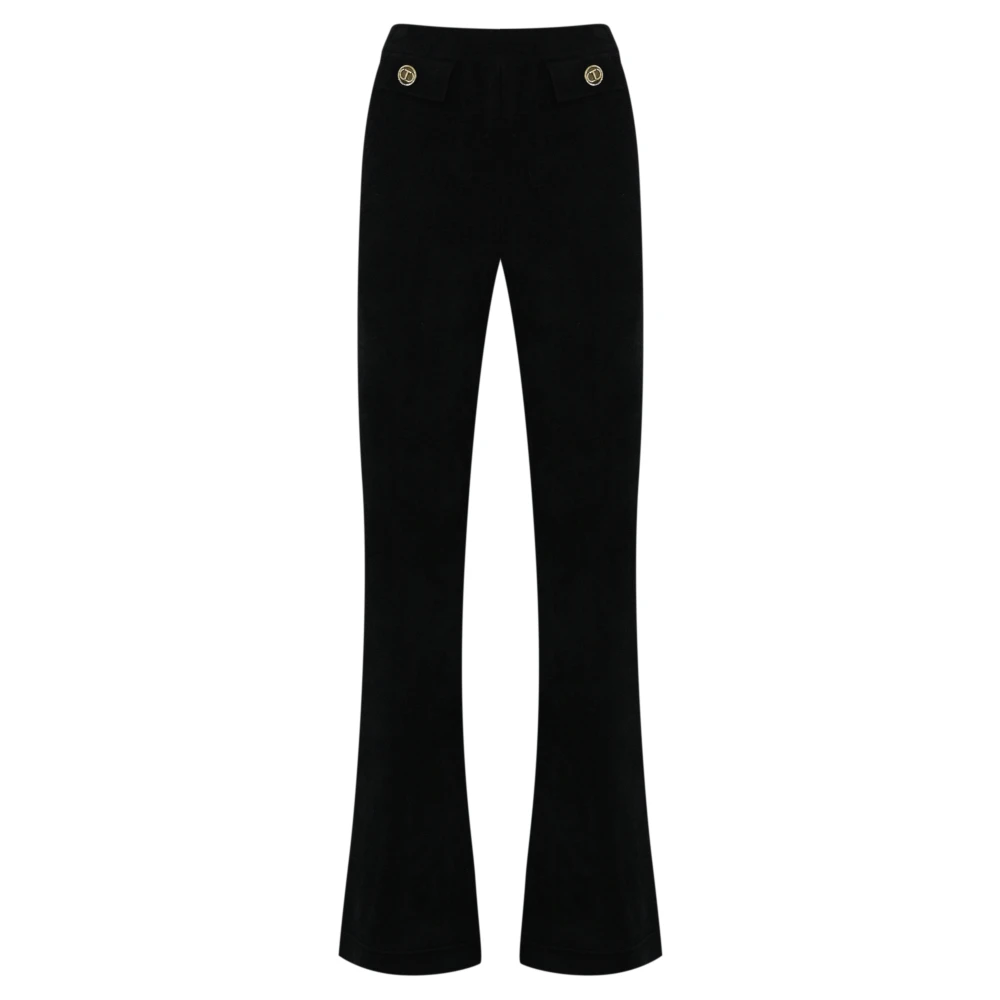 Twinset Zwarte Flare Broek Ciniglia Effect Black Dames