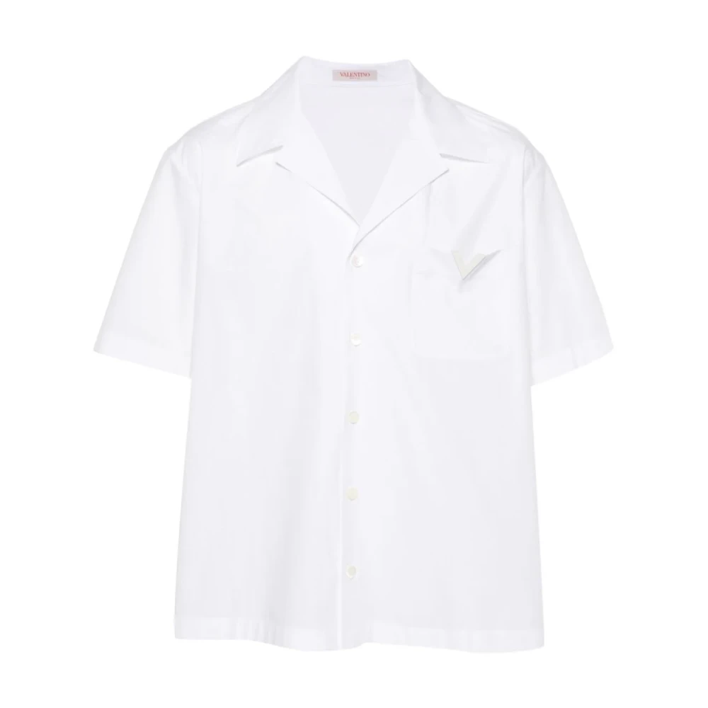 Valentino Garavani Katoenen Poplin Bowling Shirt met Rubberized V Detail White Heren