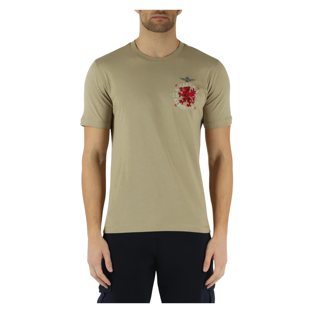 Aeronautica militare Katoenen T-shirt met Voorlogo Borduursel Green Heren