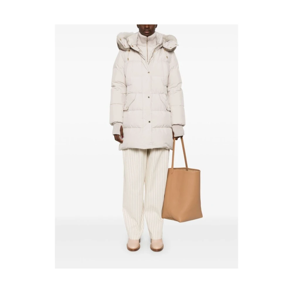 Moorer Beige Gewatteerde Jas met Bontafwerking Beige Dames