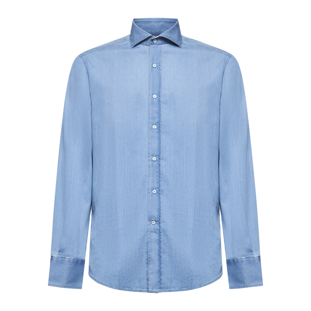 BRUNELLO CUCINELLI Lichtblauwe Denim Overhemd Slim Fit Blue Heren