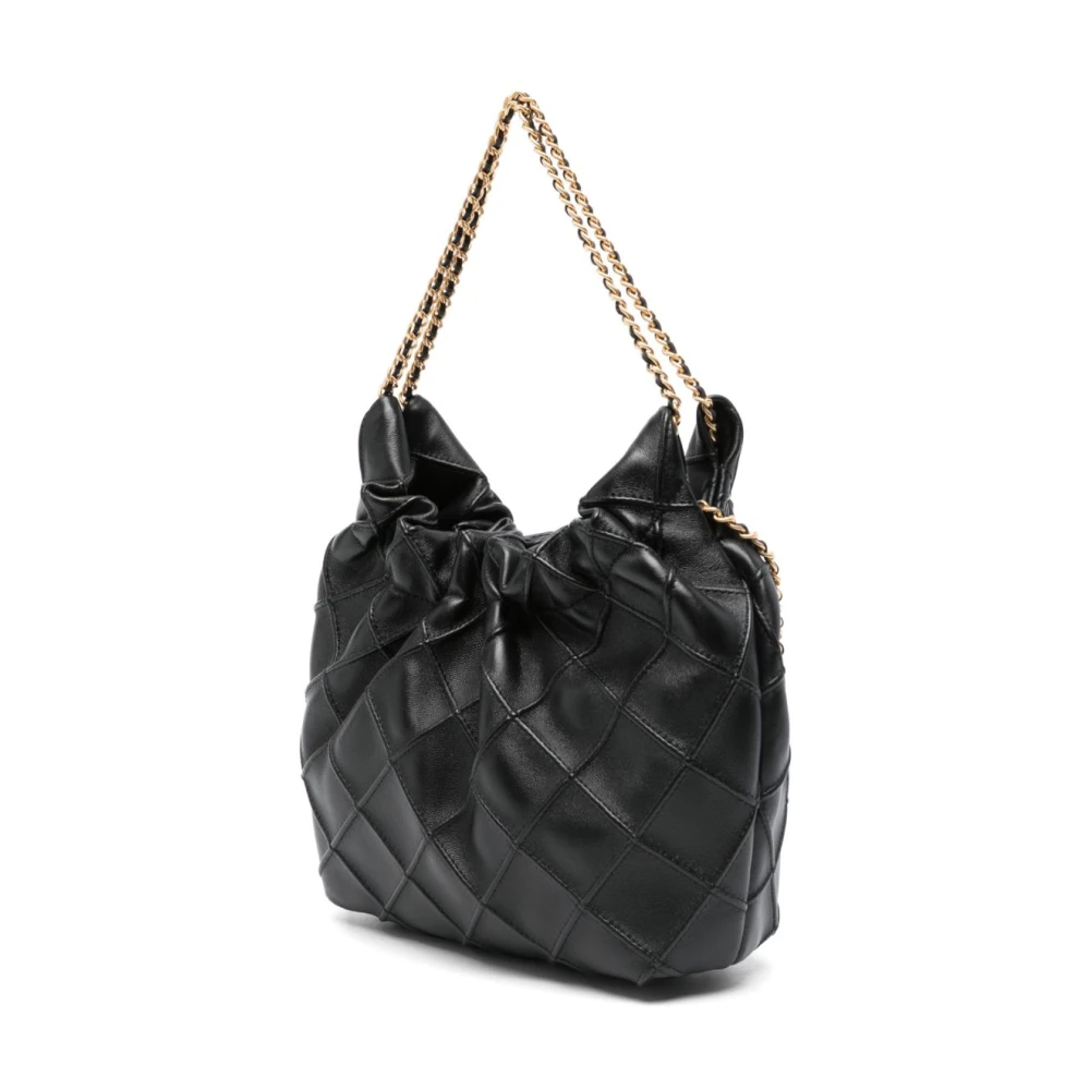 TORY BURCH Schoudertas van generfd leer met dubbel T-motief Black Dames