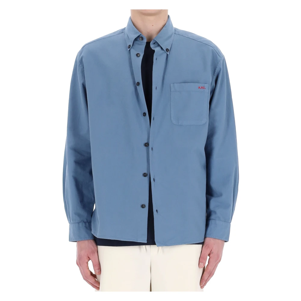 A.p.c. Uomo Blu Camicia In Cotone Oxford Chiaro