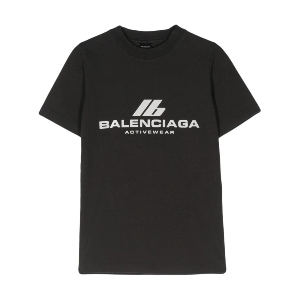 Balenciaga Zwart Logo Print Crew Neck T-shirt Black Dames