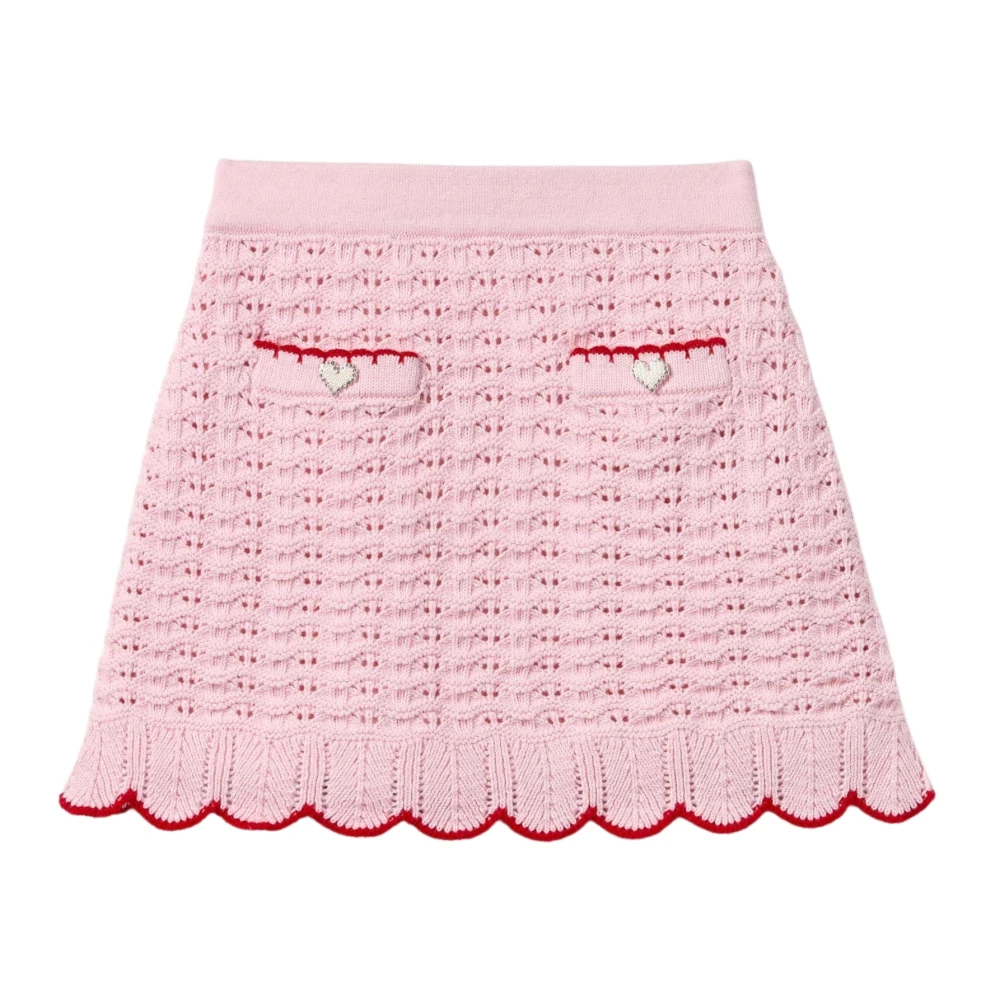Self Portrait Women's Pink Heart Detail Knit Skirt