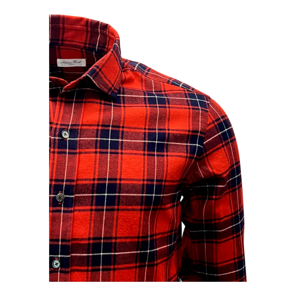 Salvatore Piccolo Napolitaans Flanellen Geruit Overhemd Rood Marine Red Heren