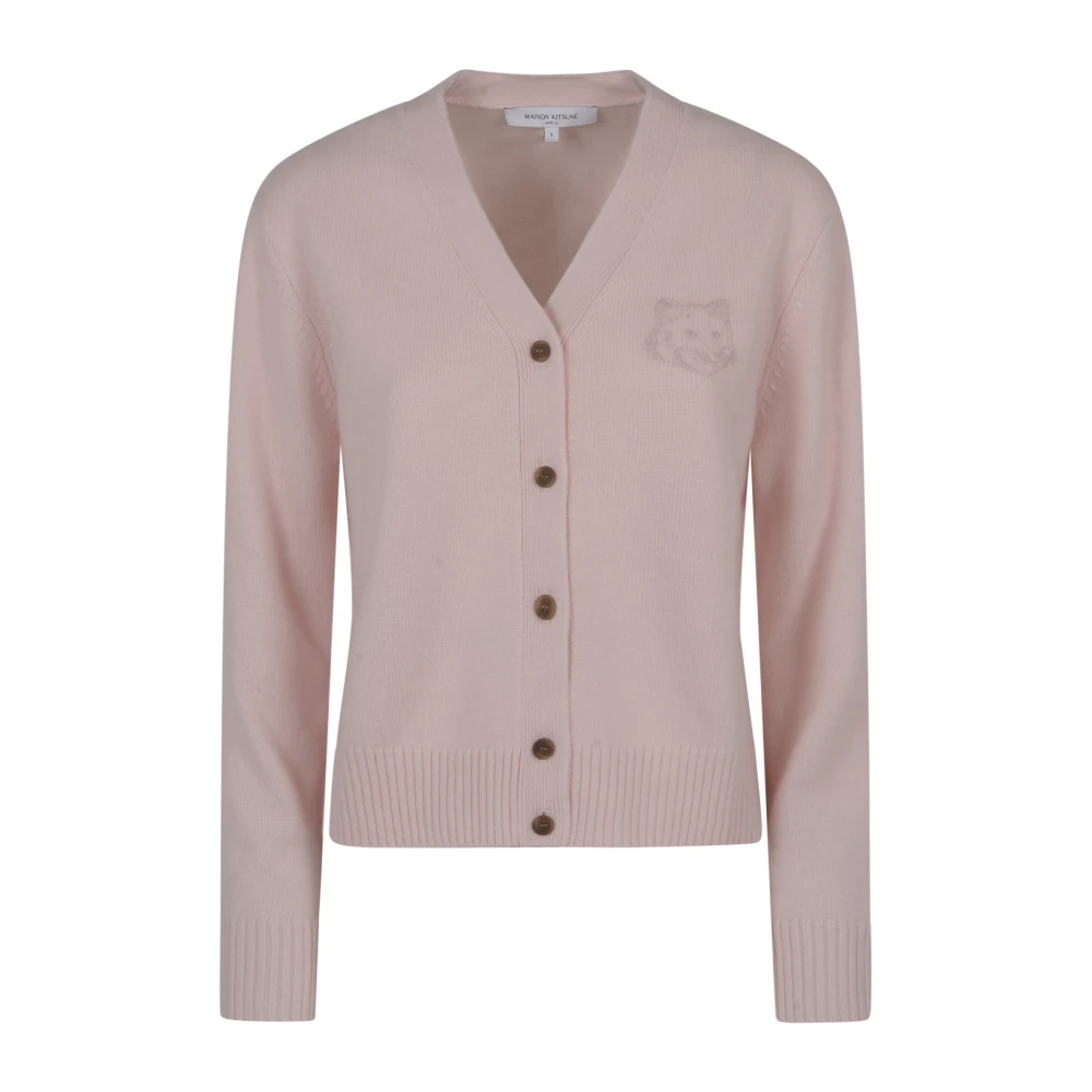 Maison Kitsuné Gedurfde Fox Head Cropped Cardigan Sweaters Pink Dames