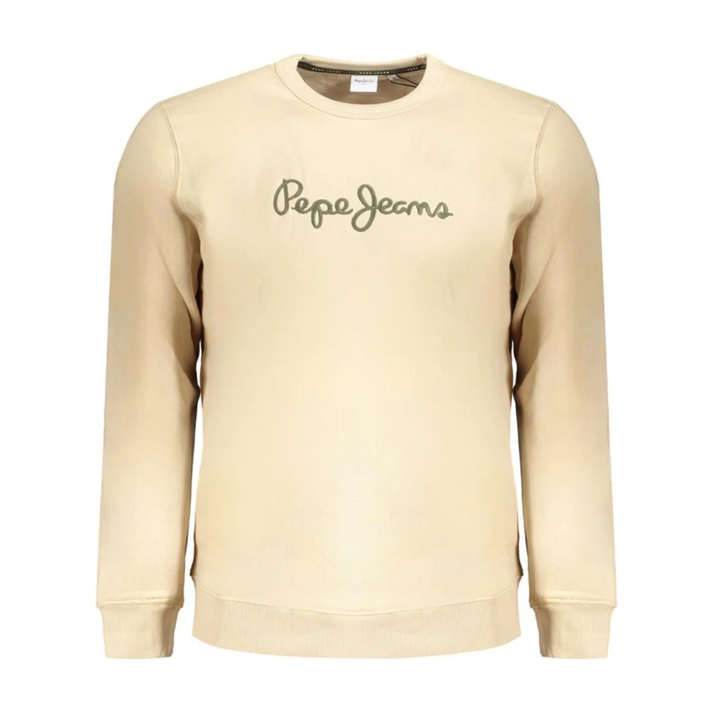 Pepe Jeans Geborduurde Crew Neck Katoenen Trui Beige Heren