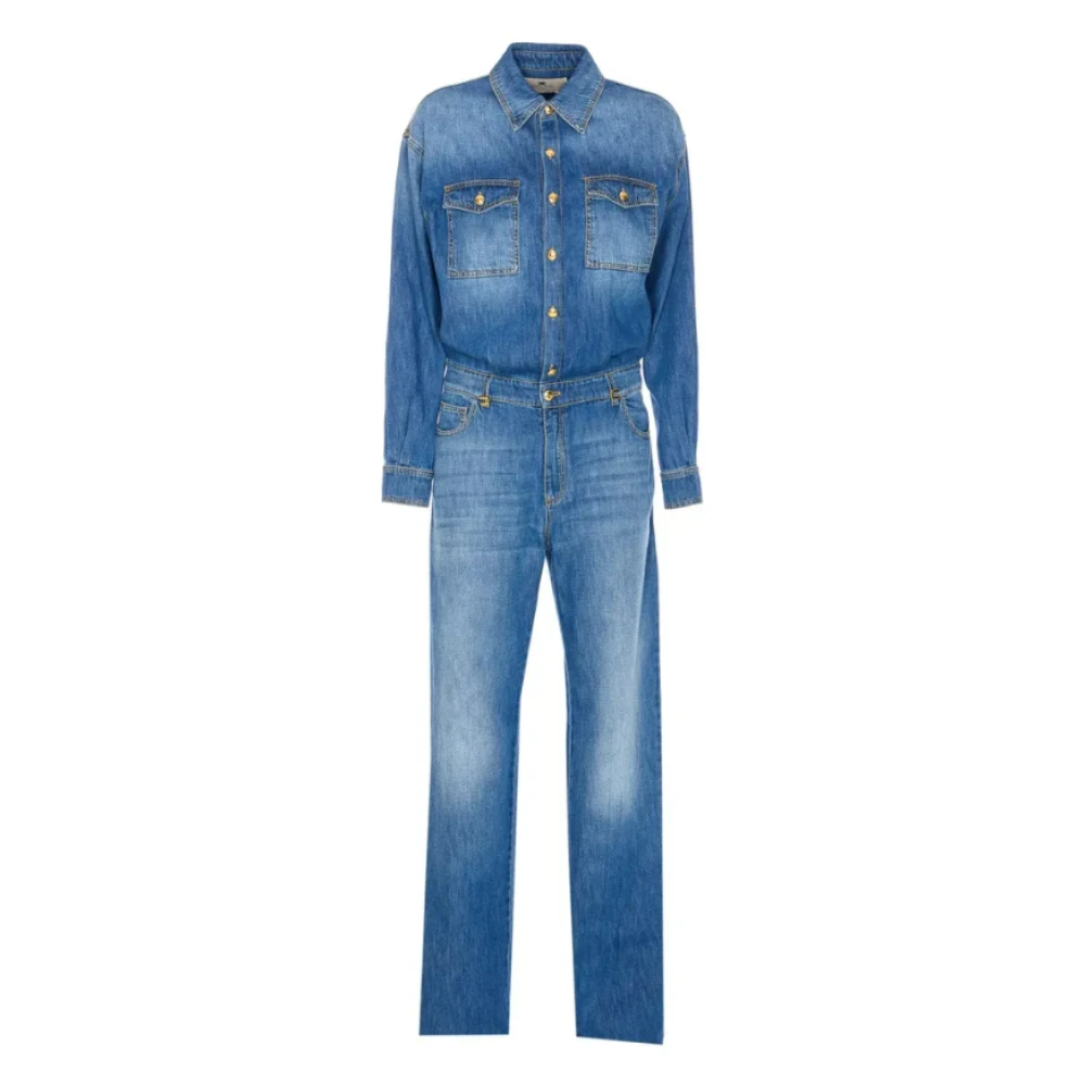 Elisabetta Franchi Blå Denim Jumpsuit med Palazzo Byxor Blue, Dam