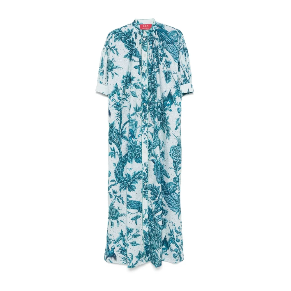 F.r.s For Restless Sleepers Women's Blue Floral Print Dress With Button Fastening