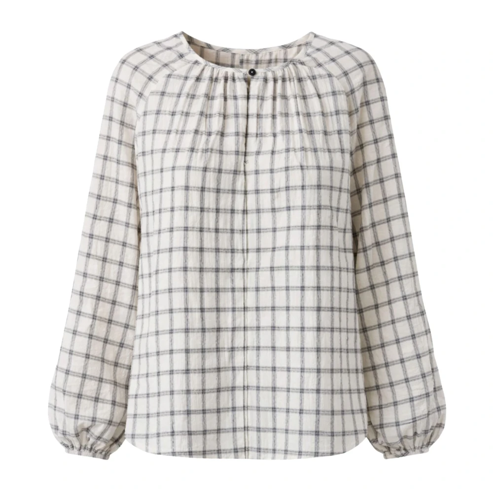 Pomandère Women's White Checked Blouse - Blouses - L - Blouses & Shirts