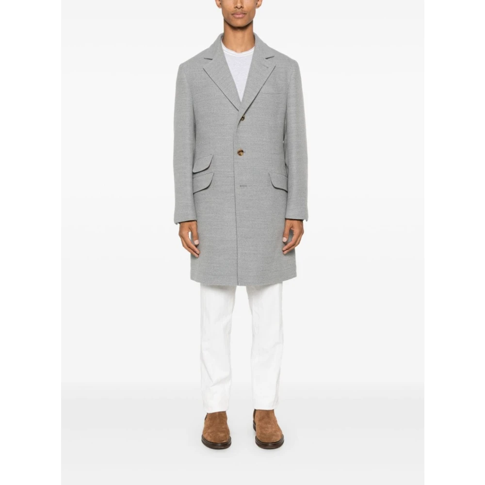 BRUNELLO CUCINELLI Grijze wollen jas knoopsluiting Gray Heren
