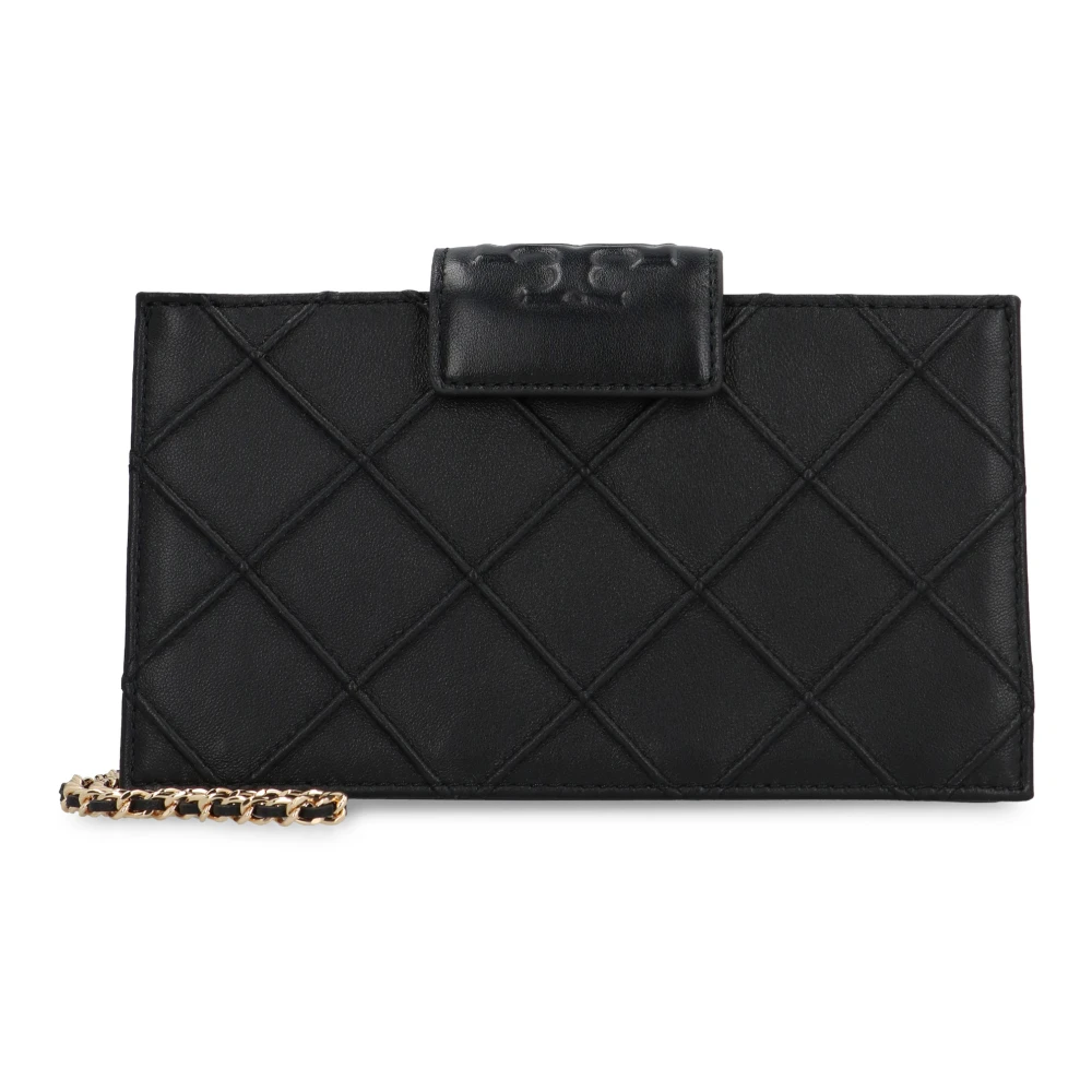 Tory Burch Women's Black Cross Body Bags, One Size, Quilted Leather Chain Wallet