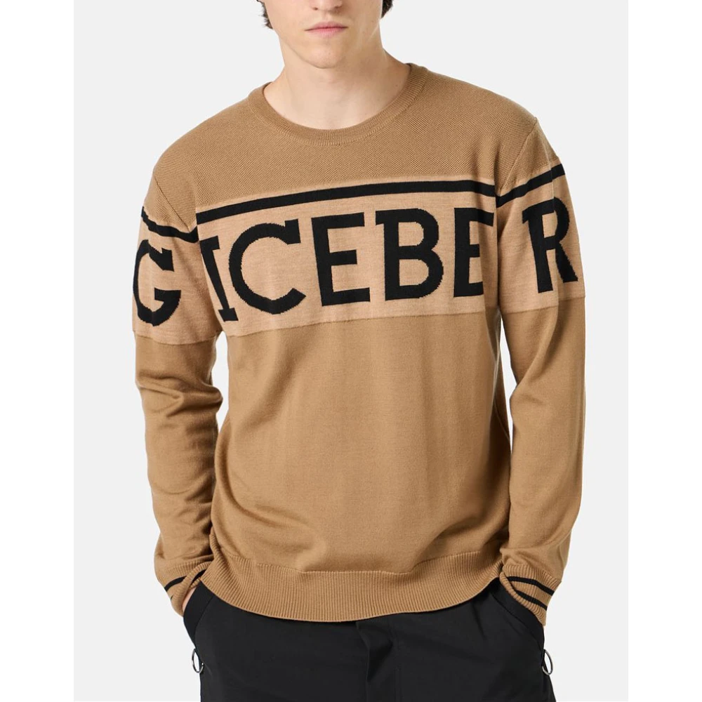 Iceberg Wollen trui met logo Beige Heren