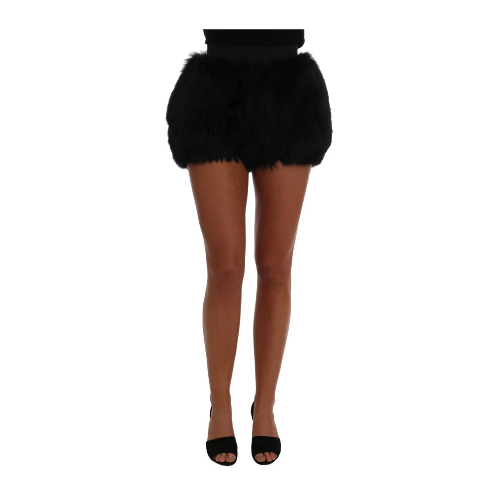 Dolce & Gabbana Lyxiga Svarta Mini Shorts i Rävpäls Black, Dam