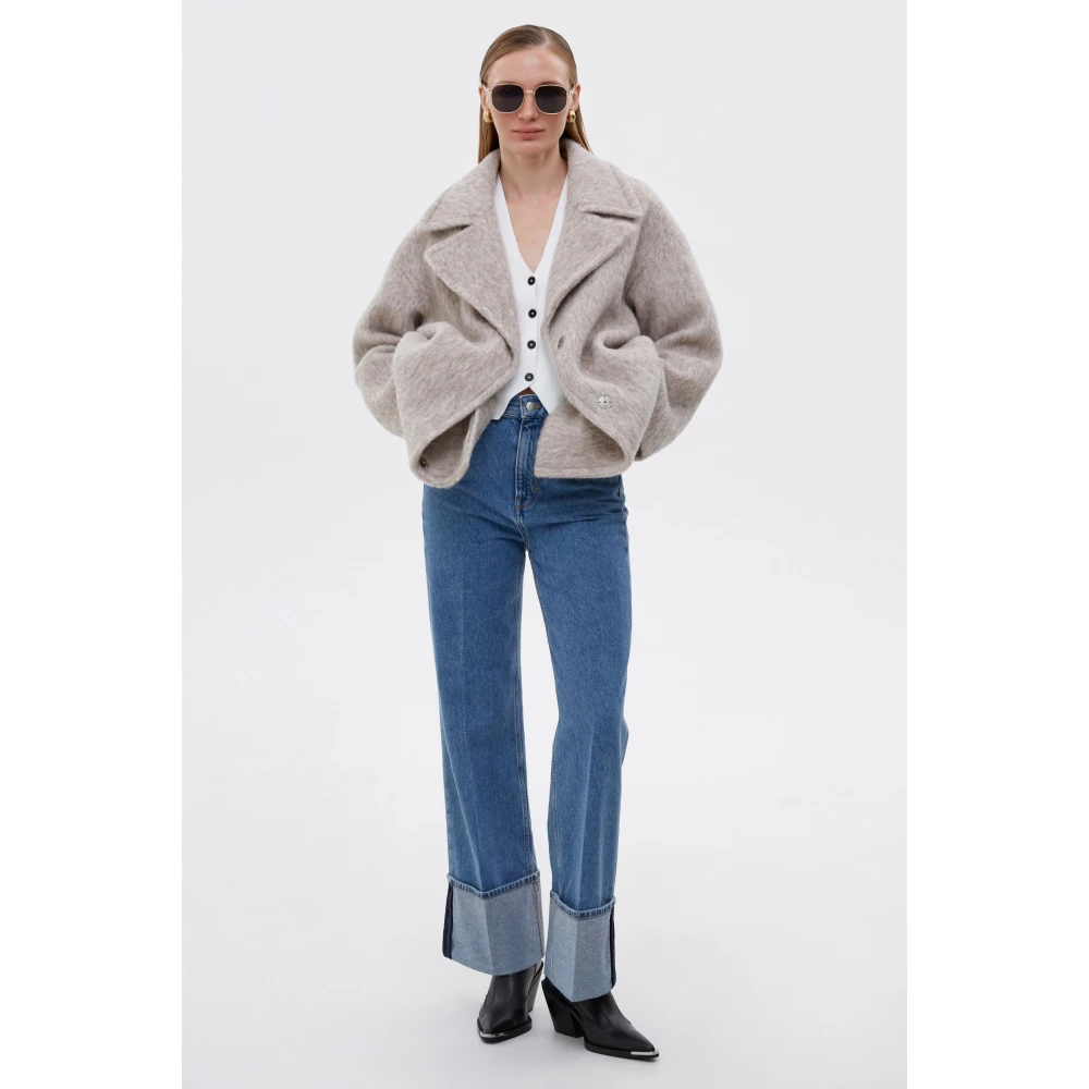 Estro Dames Beige Wollen Ceintuur Wikkel Trenchcoat Beige Dames