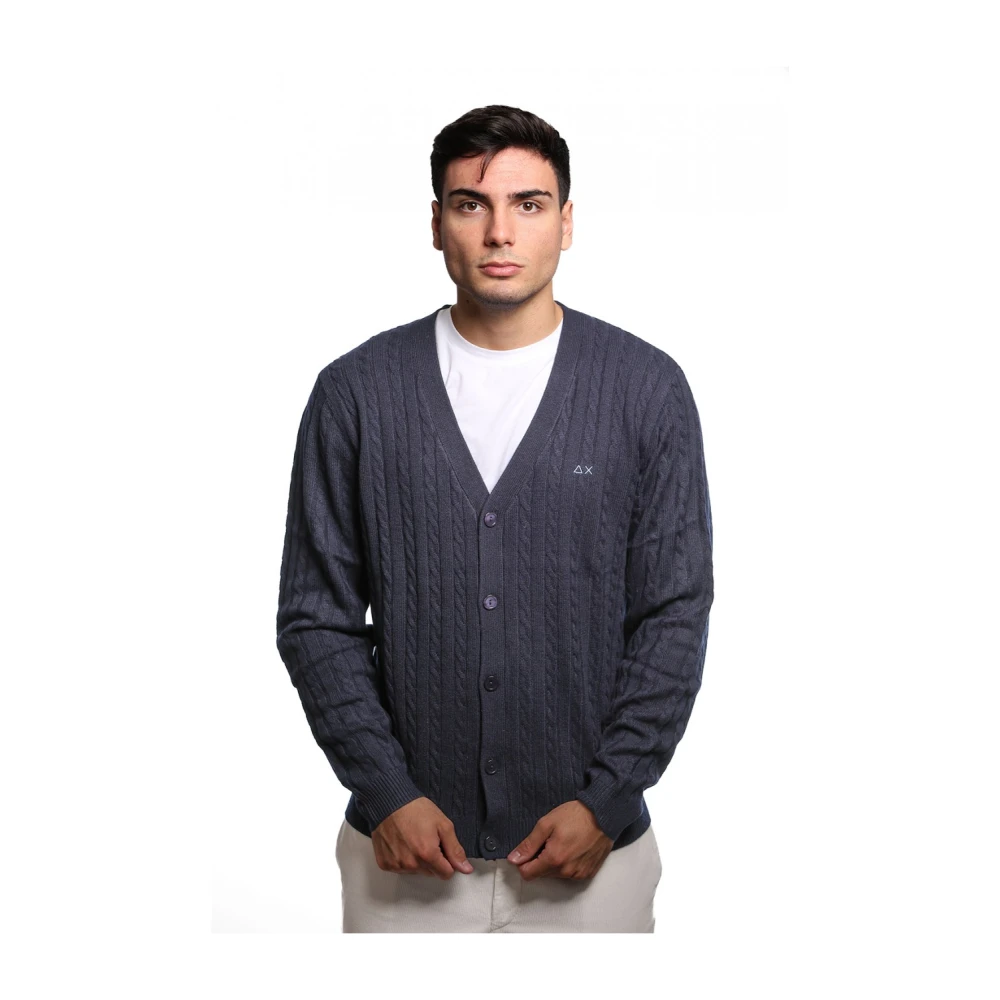 Sun68 Blauwe Merinowol Vest met Vlechtpatroon Blue Heren