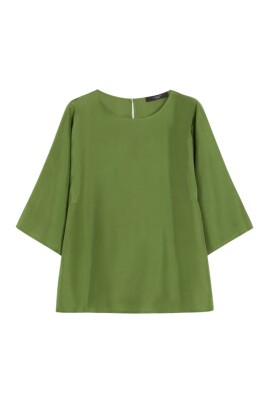 chemisier-vert-en-soie-avec-insert-en-jersey