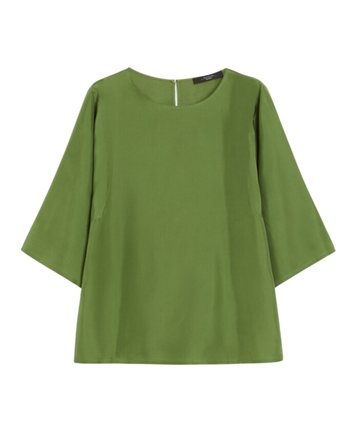 chemisier-vert-en-soie-avec-insert-en-jersey