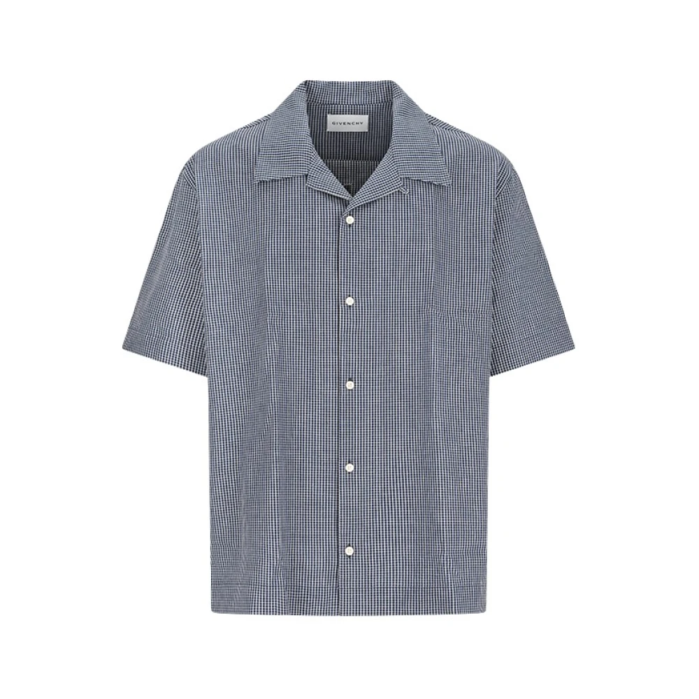 Givenchy Men's Blue Short Sleeve Shirts, Xl, Checked Short-Sleeve Shirt