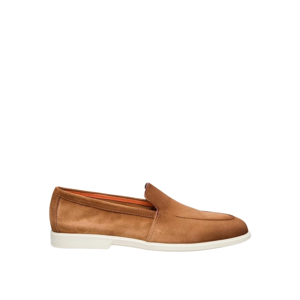 Santoni Men's Brown Loafers, 10 Uk, Suede Leather Loafers Casual