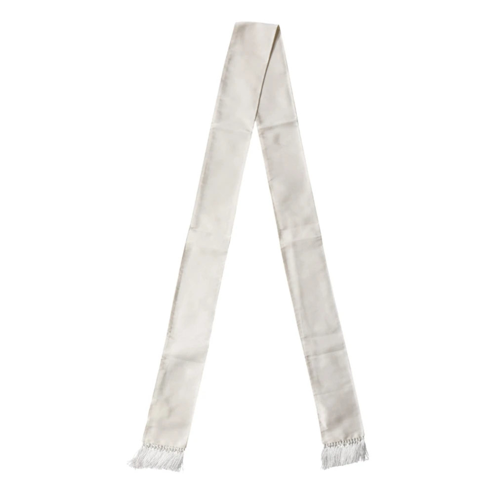 Dolce & Gabbana Men White Satin Silk Fringed Lace Stole Scarf - Image 2