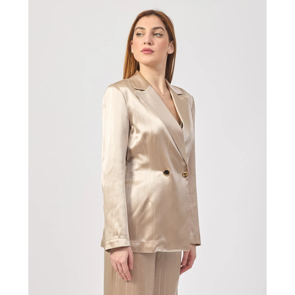 Fracomina Gouden double-breasted blazer met strass Yellow Dames
