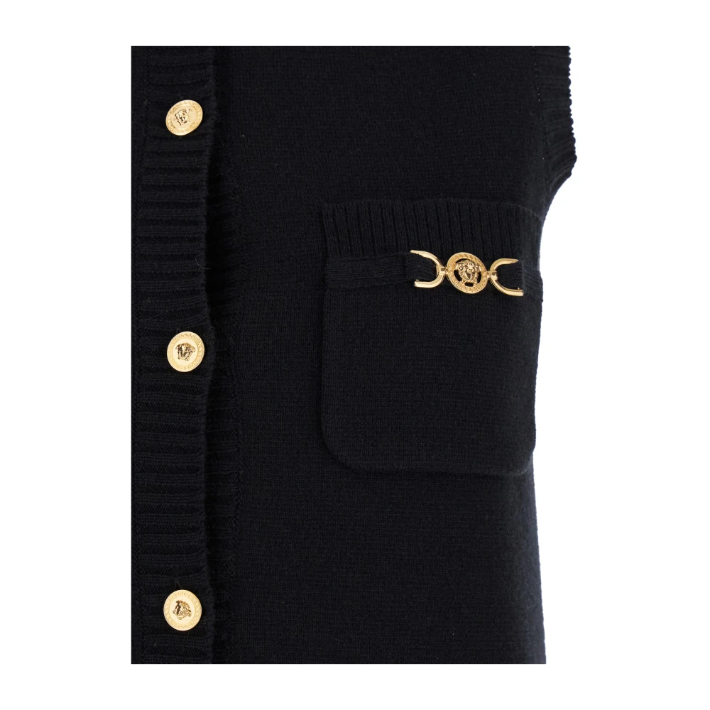 Versace Zwarte Mini Jurk Juweel Knoopsluiting Black Dames