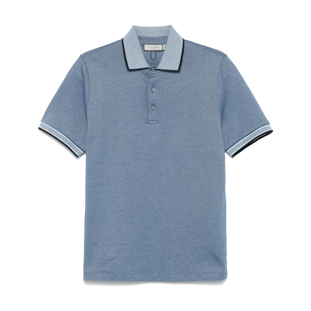 Canali Effen Blauw Poloshirt met Gestreept Detail Blue Heren