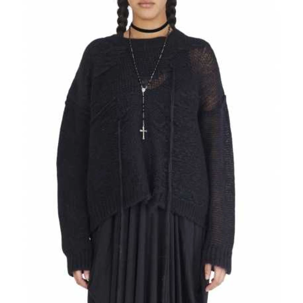 Isabel Benenato Zwarte Ronde Hals Trui met Open Patch Black Dames