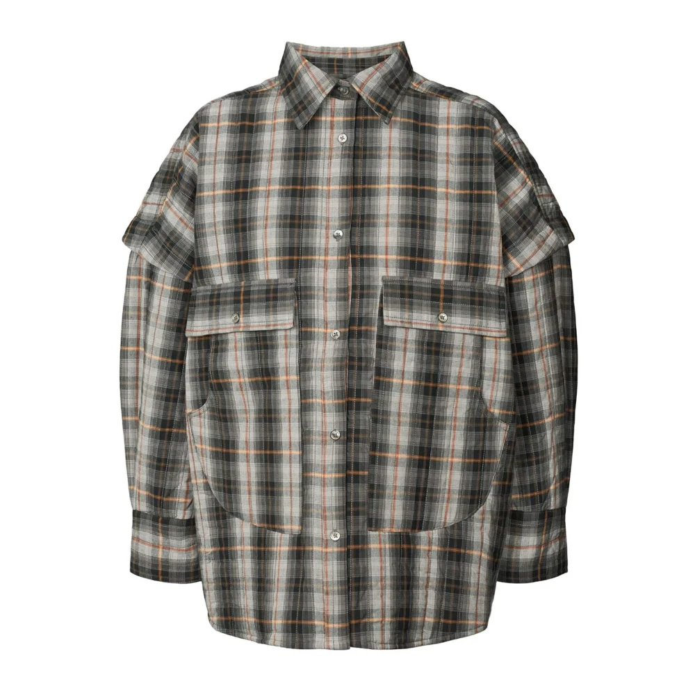 Rabens Saloner Grijze Geruite Oversized Shirtjas Gray Dames