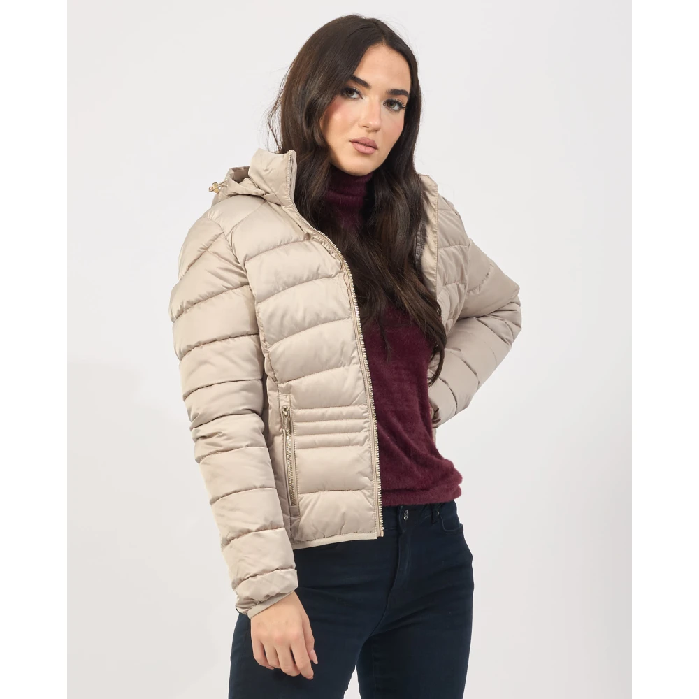 YES ZEE Korte gewatteerde regenjas met capuchon Beige Dames