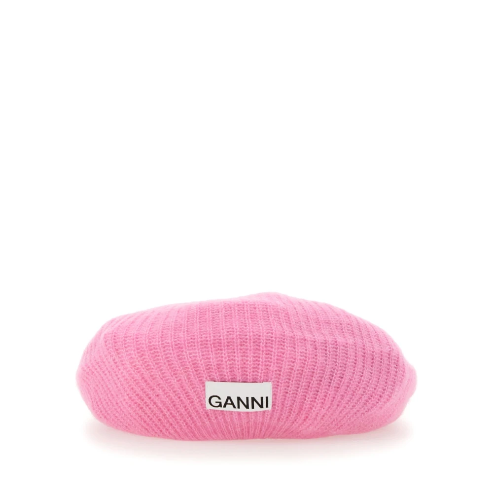 Ganni Logo Alpaca Merino Blend Cap Pink Dames