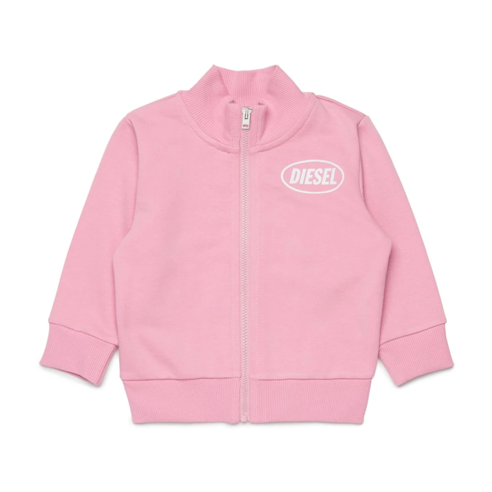 Diesel Unisex Kids Pink Kids Sweatshirts, 3 Y, Printed-Logo Full-Zip Sweatshirt