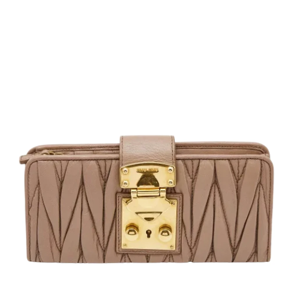 Miu Pre-owned Leather wallets Beige Dames