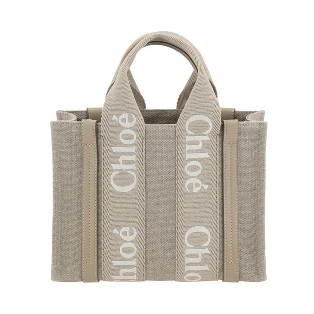 Chloé Linnen handtas met leren details Beige Dames
